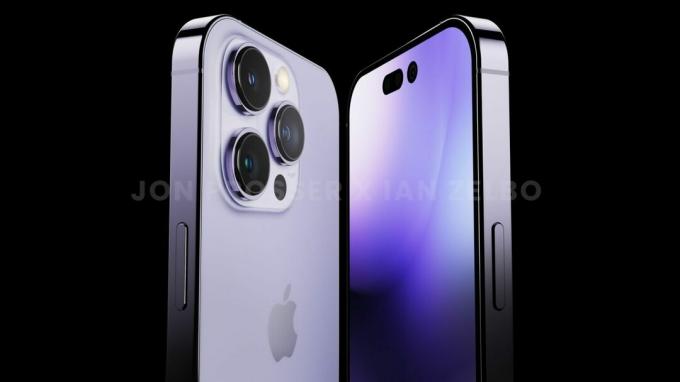 이것은 Ian Zelda의 보라색 iPhone 14 렌더링입니다.