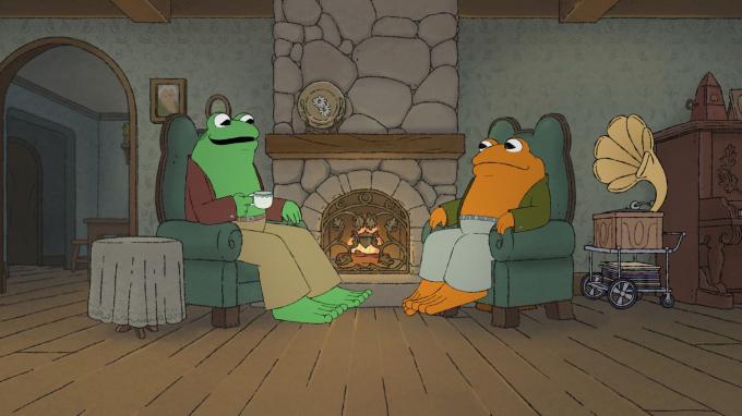 Jakso 7. Frog (äänenä Nat Faxon) ja Toad (äänenä Kevin Michael Richardson) elokuvassa Frog and Toad, ensi-iltansa 28. huhtikuuta 2023 Apple TV+:ssa.