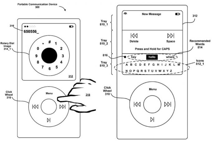 Tämä patenttihakemus osoittaa, miten iPod -puhelin olisi voinut toimia. IPodin vierityspyörä toimi kuin klassinen pyörivä puhelinvalitsin.