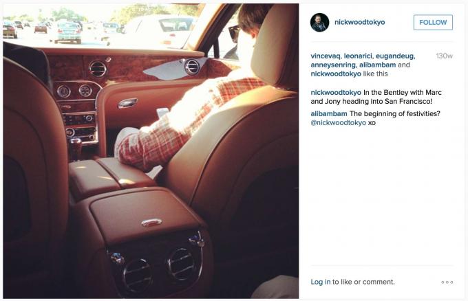 Jony Ive's oude vriend, muzikant Nick Wood, maakte deze Instagram-foto vanaf de achterkant van Ive's Bentley.