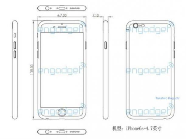 Утечка предполагаемых схем, показывающих iPhone 6s.
