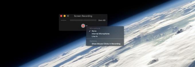 Při nahrávání obrazovky počítače Mac klikněte na šipku pro zobrazení dalších možností.