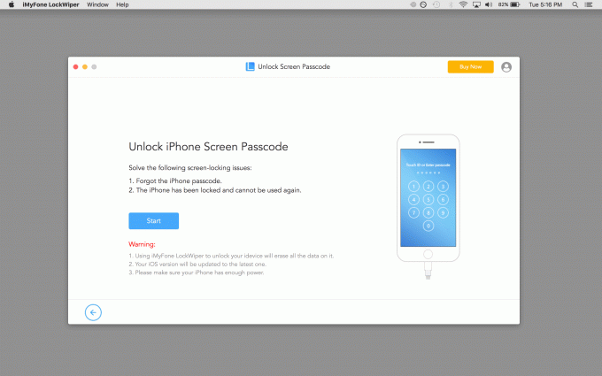 Готовы сделать решительный шаг? Вот меню LockWiper Unlock iPhone Screen Passcode.