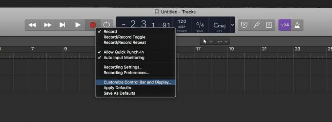 For at bruge Logic Pro X Capture Recording-funktionen skal du højreklikke for at få dette pop op-panel.