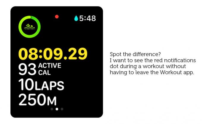 Maquete: você definitivamente deve ser capaz de ver as notificações do Apple Watch no aplicativo Workout (e em todos os outros lugares).