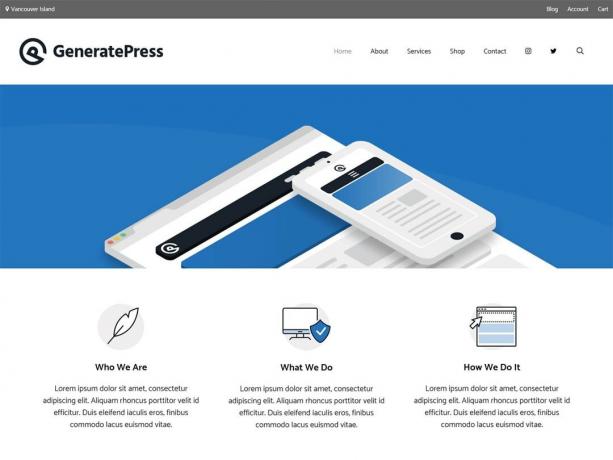 ภาพหน้าจอของธีมบล็อก GeneratePress สำหรับ WordPress