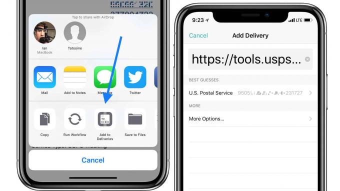 Dodavanje broja za praćenje u aplikaciju Isporuke putem iOS lista za dijeljenje