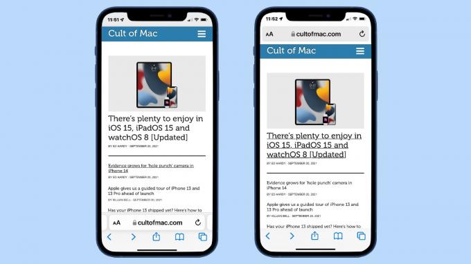 Kako premakniti naslovno vrstico Safari na vrh zaslona v iOS 15