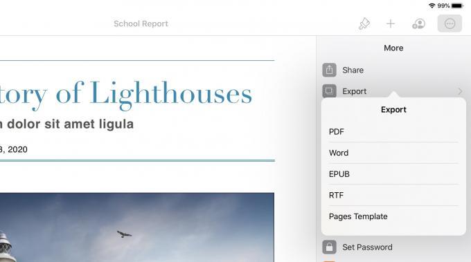 قم بتصدير مستند Pages كملف PDF على iPad