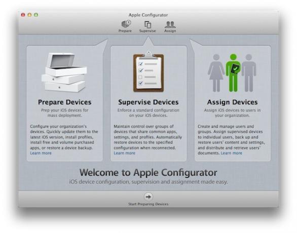 Въвеждащ екран на Apple Configurator