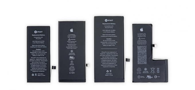 Salīdziniet iPhone 8, iPhone XR, iPhone 8 Plus un iPhone XS akumulatoru izmērus.