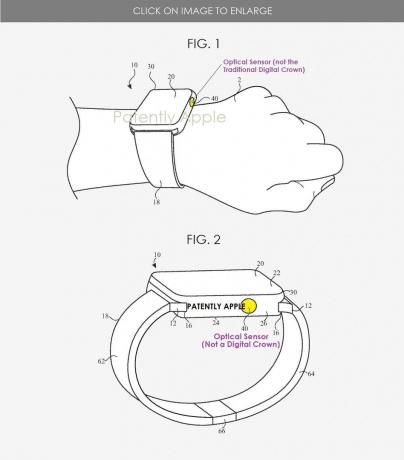Hör zu, Ma, keine Digital Crown. Ein Bild aus dem Patent zeigt optische Sensoren, die es ersetzen.