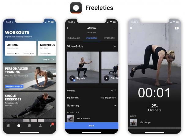 Freeletics, biri vücut ağırlığı egzersizleri ve diğeri serbest ağırlıklar için olmak üzere iki uygulama sunar