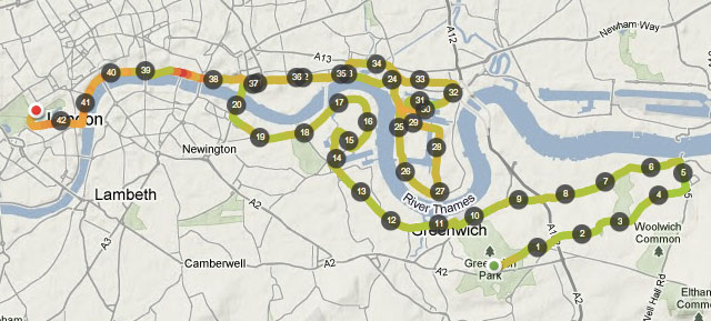 Londono maratono maršrutas