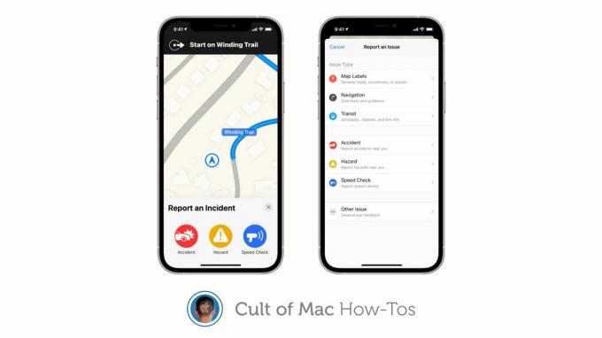 Ako nahlasovať nehody, rýchlostné limity v Apple Maps