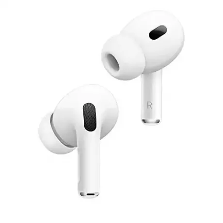 Безжични слушалки Apple AirPods Pro (2-ро поколение), до 2 пъти по-активно шумопотискане, адаптивна прозрачност, персонализирано пространствено аудио, калъф за зареждане MagSafe, Bluetooth слушалки за iPhone