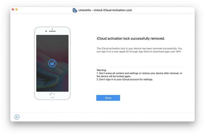 iToolab UnlockGo: iCloud 활성화 잠금이 우회되었습니다.