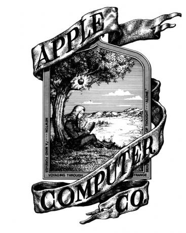 Pôvodné logo Apple: Ron Wayne nakreslil prvé firemné logo spoločnosti Apple. Pokúsil sa zahrnúť svoj podpis do návrhu, ale Steve Jobs ho prinútil ho odstrániť.
