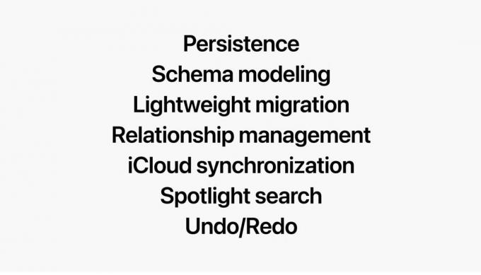 SwiftData: Persistens, skjemamodellering, lett migrering, relasjonsadministrasjon, iCloud-synkronisering, Spotlight-søk, UndoRedo