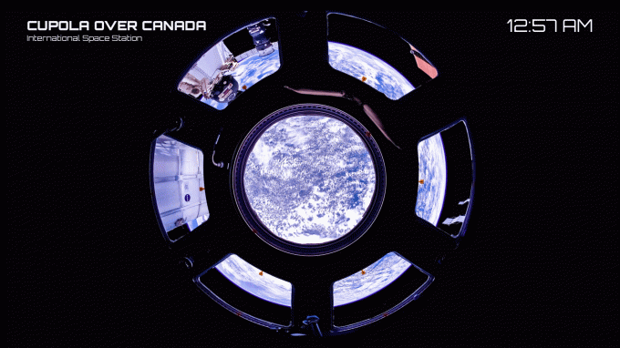 Kanada ISS -kupoli -ikkunan kautta.