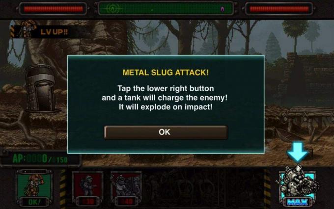 O Metal Slug do título aparece como uma super arma.
