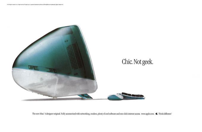 האם עיצוב iMac יכול להיות שוב מרגש כל כך? מודעת iMac G3 המקורית, " שיק. לא חנון. "