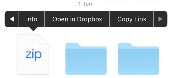 Przesuwanie menu Dropbox powoduje wyświetlenie tych opcji udostępniania.