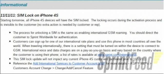 Nutekėjęs „Sprint-memo-iPhone-4S“ atrakinimas