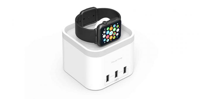 Tämä tyylikäs latauskeskus herättää Apple Watchin langattomasti ja kolme muuta USB: n kautta.