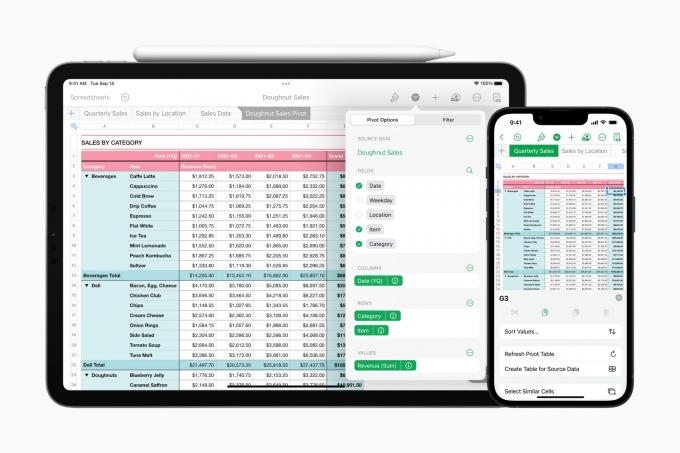 С централни таблици на iPhone, iPad и Mac потребителите могат бързо да обобщават, групират и пренареждат данни, за да идентифицират и анализират модели и тенденции.