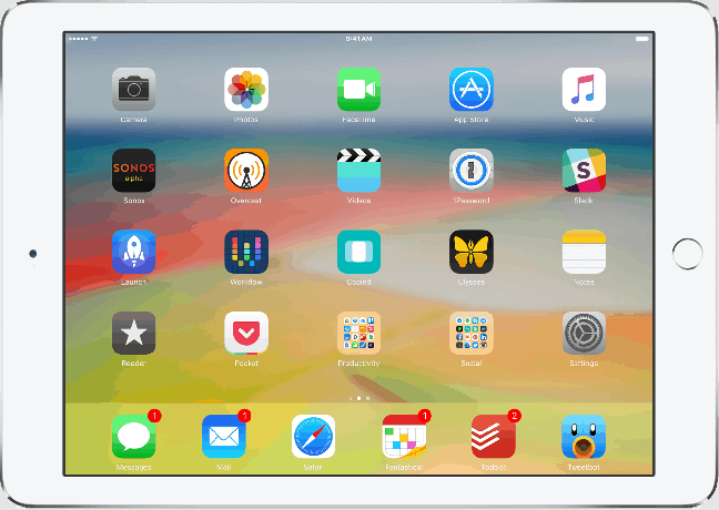 Komento + H antaa sinun palata nopeasti iPadin aloitusnäyttöön tarvitsematta painaa Koti -painiketta.