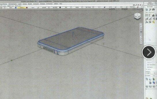 Dit is een CAD-weergave van een " Sandwich"-ontwerp, waarin de iPhone werd voorgesteld als een metalen frame tussen een plastic scherm en een plastic achterkant.