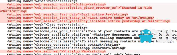 Odniesienia internetowe WhatsApp odkryte w pakiecie APK na Androida. Obraz: AndroidWorld