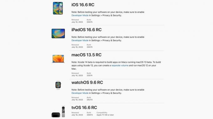 iOS 16.6, macOS 13.5, iPadOS 16.6, etc. lanzar candidatos en el sitio web para desarrolladores de Apple.