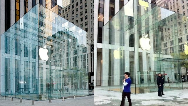 ก่อนและหลัง: การออกแบบใหม่ในปี 2011 ลดจำนวนบานกระจกในร้าน Fifth Avenue ของ Apple จาก 90 เหลือ 15