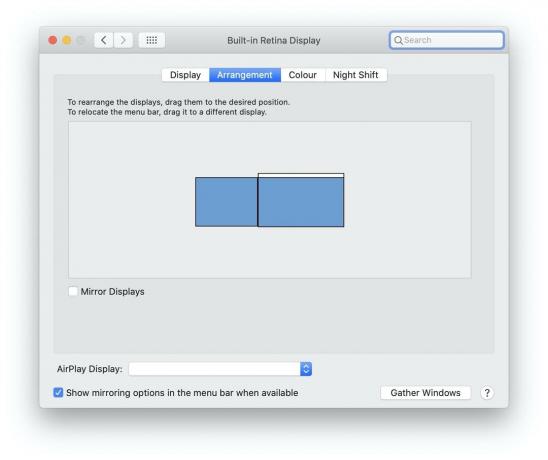 הגדרות סידור התצוגה של Mac.