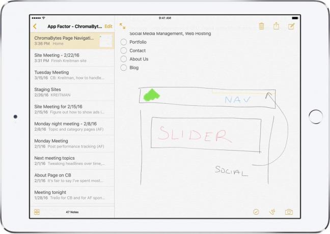 Notes 앱은 Apple Pencil용으로 제작되었으며 응답성이 뛰어납니다.