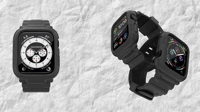 Quattro Bumpter de la Elkson face o carcasă și o bandă rezistente pentru Apple Watch.
