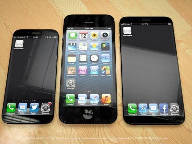 Denne modellen viser hvordan en familie av forskjellige størrelser iPhones kan se ut.