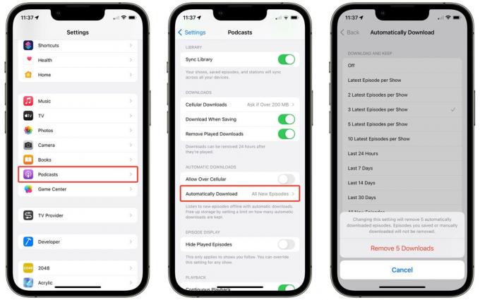 Mainiet iestatījumus Apple Podcasts lietotnē, lai automātiski lejupielādētu aplādes operētājsistēmā iOS 15.5.
