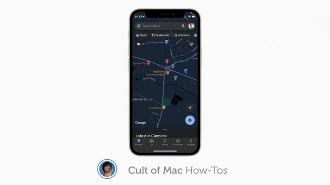 Temni način Google Zemljevidov na iPhoneu