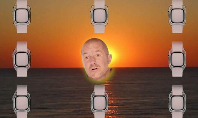 Jony Ive met sterrenhemel is enthousiast over de Apple Watch in een nieuwe parodievideo. Foto: Gizmodo