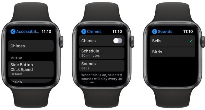 Postavke zvona po satu na Apple Watchu.