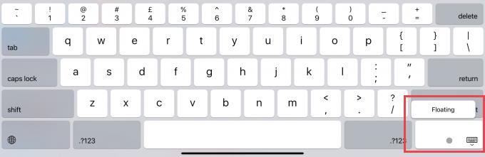Het zwevende toetsenbord van de iPad inschakelen: Houd de toetsenbordknop ingedrukt en selecteer vervolgens FLOATING