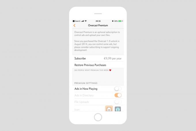 Activeer je Overcast premium abonnement in de iOS app.