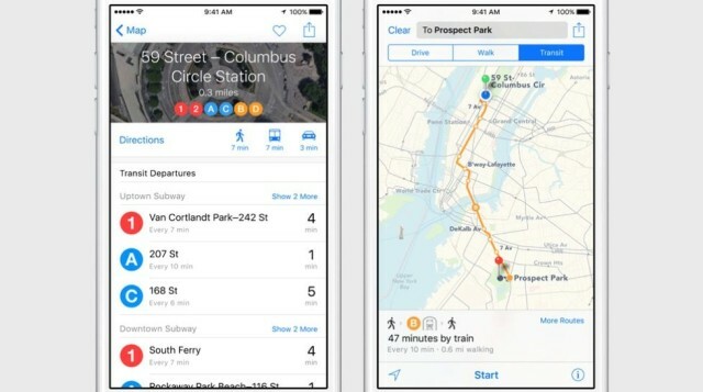 เส้นทางขนส่งสาธารณะมาถึง Maps ใน iOS 9