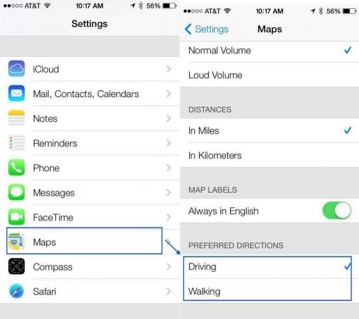 Föredragna riktningar Kartor iOS 7 beta