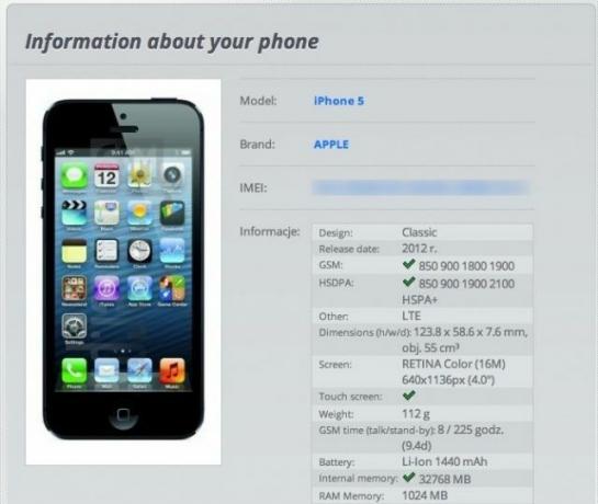 आईएमईआई जानकारी आईफोन 5