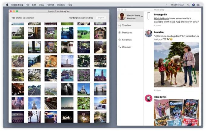 Importazione di Instagram in Micro.blog per Mac.