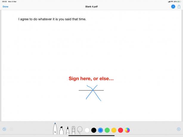 Pasirašyti čia. Naudojant momentinį žymėjimą lengva pasirašyti PDF failus „iPad“ ar „iPhone“.